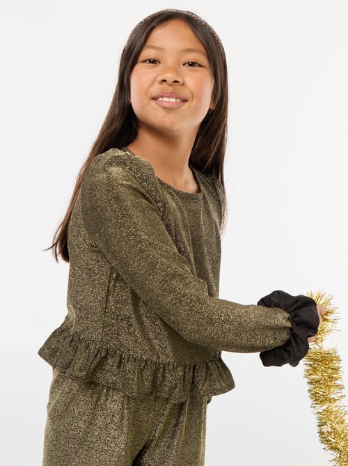 Top van glanstricot met ruches - Kiabi