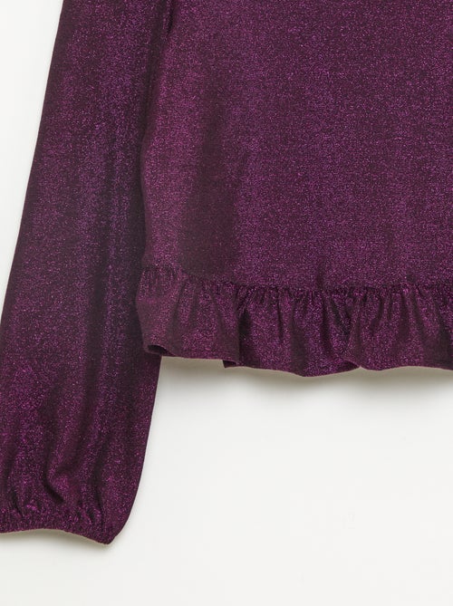 Top van glanstricot met ruches - Kiabi