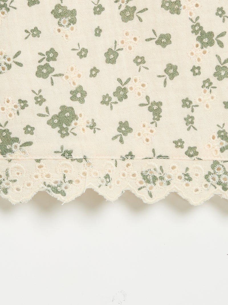 Top van katoenen gaas met bloemenprint Ecru - Kiabi