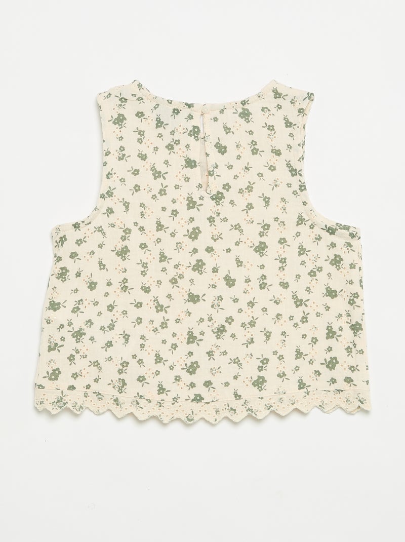 Top van katoenen gaas met bloemenprint Ecru - Kiabi