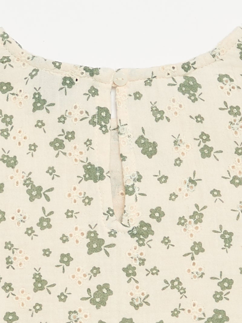 Top van katoenen gaas met bloemenprint Ecru - Kiabi