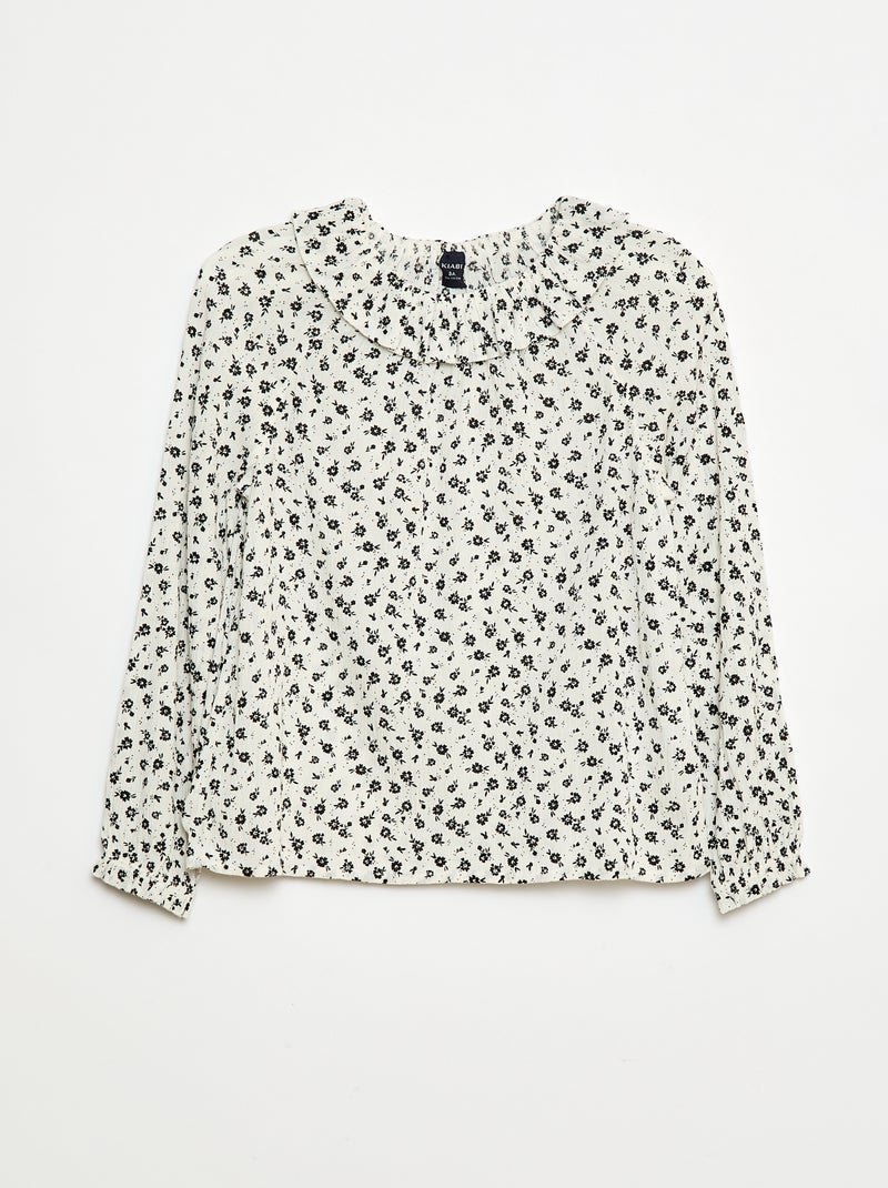 Top van kreukeltricot met elastische kraag - So Easy Biege - Kiabi