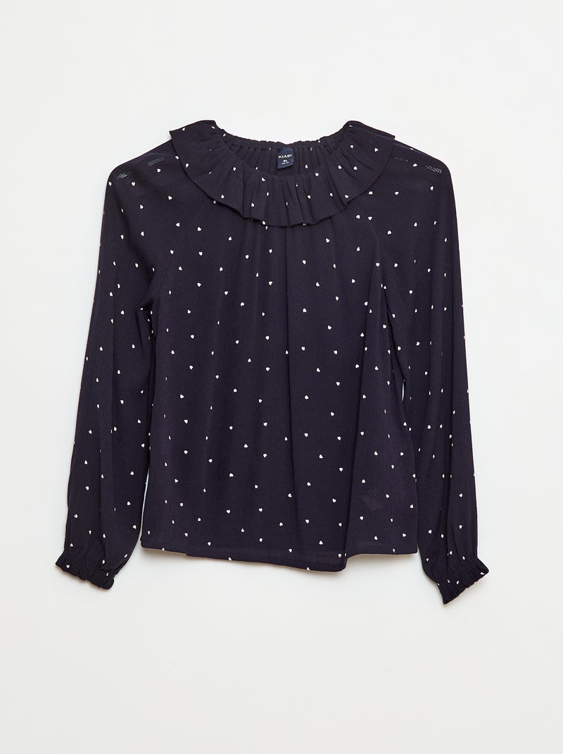 Top van kreukeltricot met elastische kraag - So Easy Blauw - Kiabi