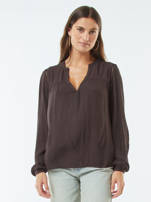 Top van kreukeltricot met opengewerkt boordje - Kiabi