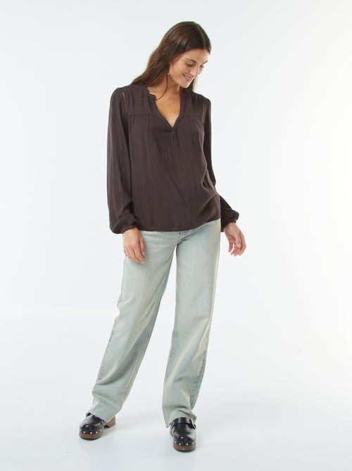 Top van kreukeltricot met opengewerkt boordje - Kiabi