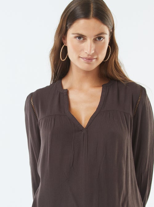 Top van kreukeltricot met opengewerkt boordje - Kiabi