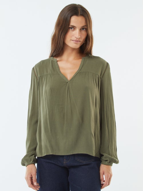 Top van kreukeltricot met opengewerkt boordje - Kiabi