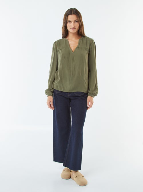 Top van kreukeltricot met opengewerkt boordje - Kiabi