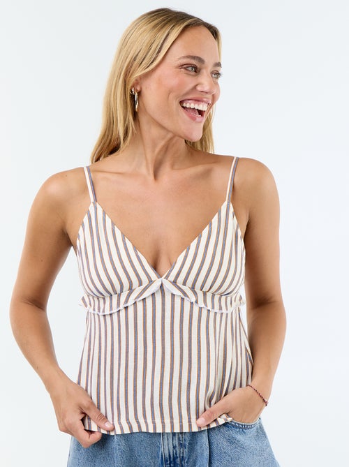 Top van linnenmix met spaghettibandjes - Kiabi