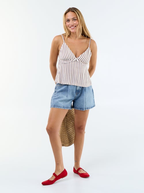 Top van linnenmix met spaghettibandjes - Kiabi