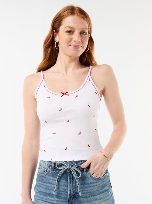 Top van pointelle-breisel met 'chilipeper'-motief - Kiabi