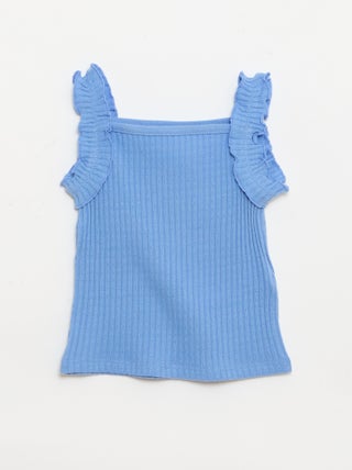 Top van ribpointelle met volantbandjes