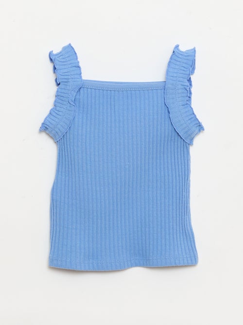 Top van ribpointelle met volantbandjes - Kiabi