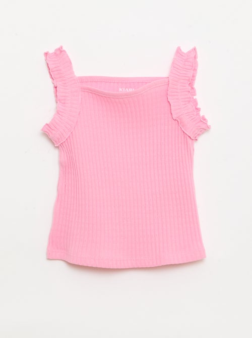 Top van ribpointelle met volantbandjes - Kiabi
