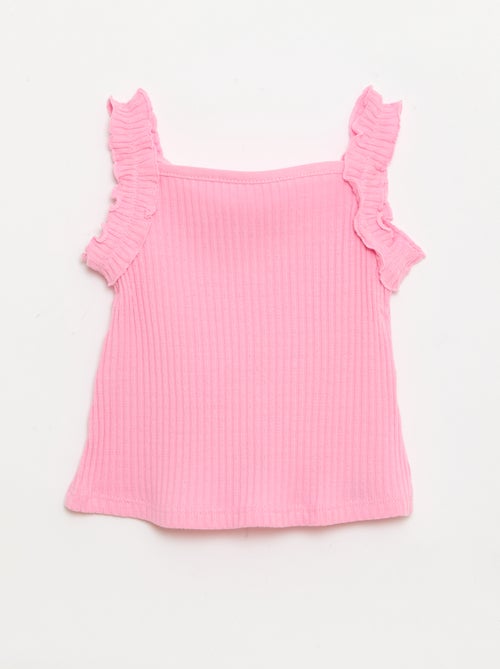 Top van ribpointelle met volantbandjes - Kiabi