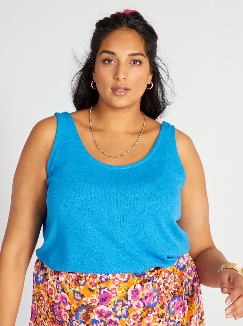 Top van soepelvallend tricot BLAUW - Kiabi