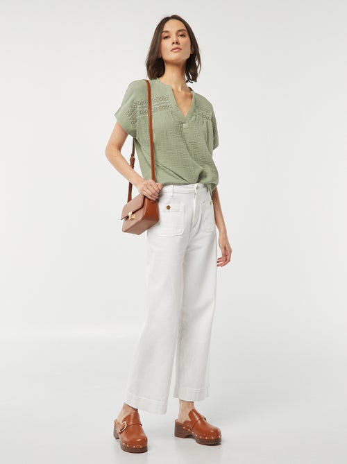 Top van zachte, luchtige katoen met borduursels - Kiabi