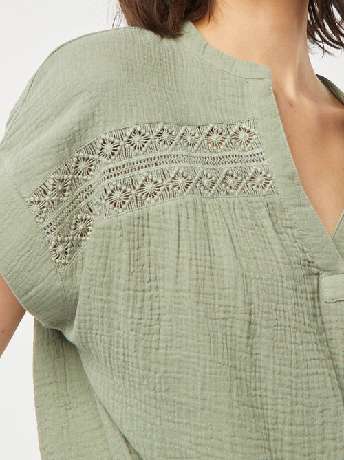 Top van zachte, luchtige katoen met borduursels - Kiabi