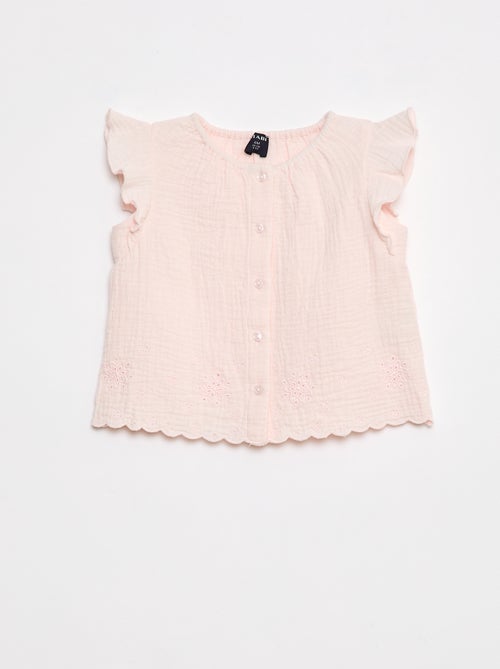 Top van zachte, luchtige katoen met korte mouw met ruches - Kiabi