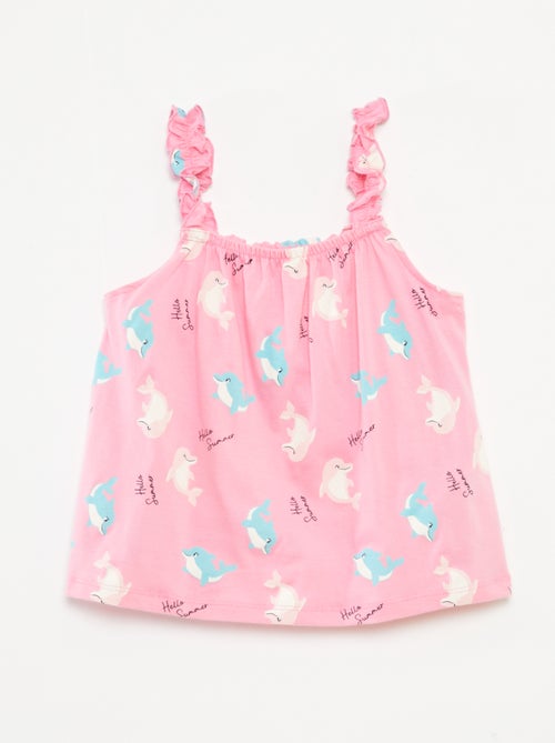 Topje met print en ruchebandjes - Kiabi