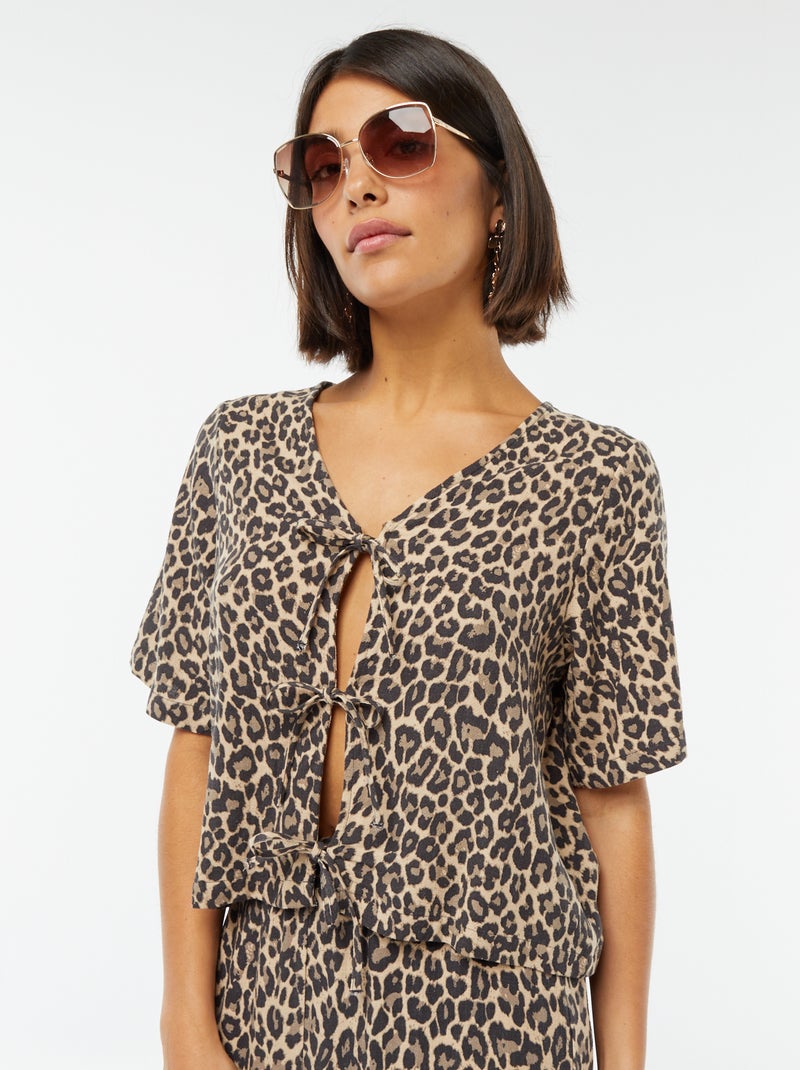 Top/vest met strikjes Biege - Kiabi