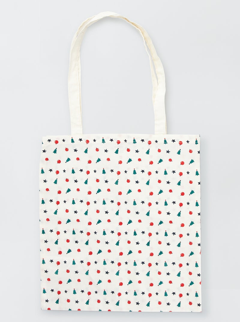 Totebag met kerstopdruk WIT - Kiabi