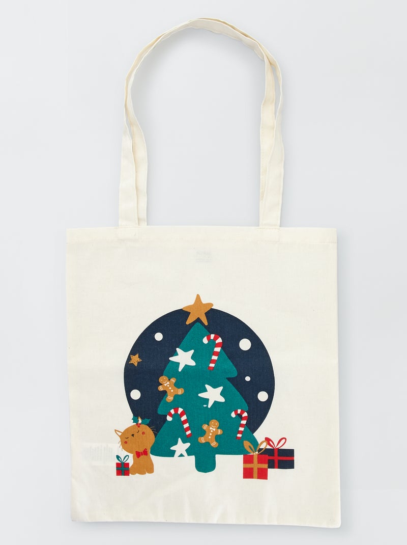 Totebag met kerstopdruk WIT - Kiabi