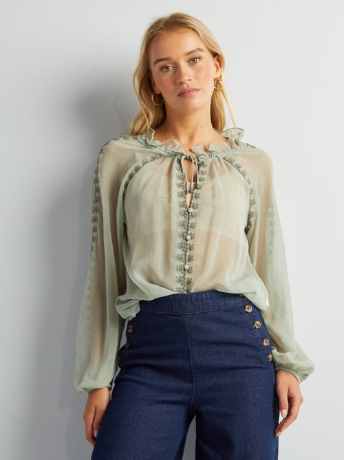Transparante blouse met borduursel - Kiabi