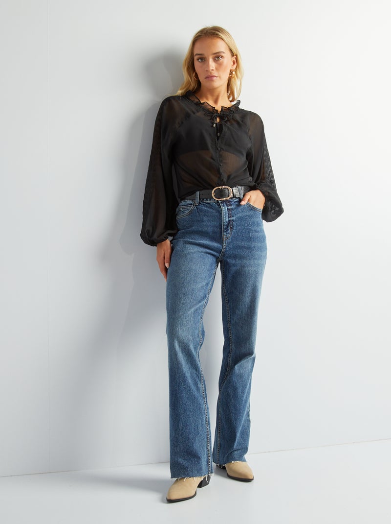 Transparante blouse met borduursel zwart - Kiabi