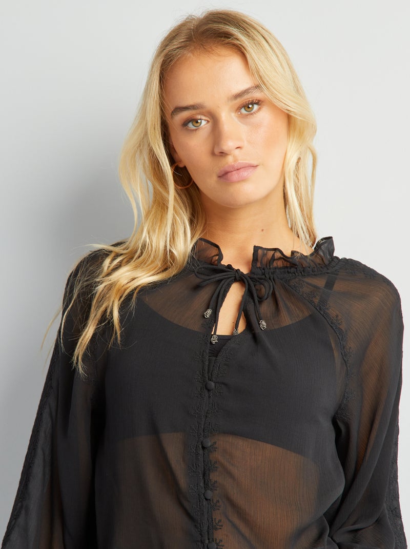 Transparante blouse met borduursel zwart - Kiabi