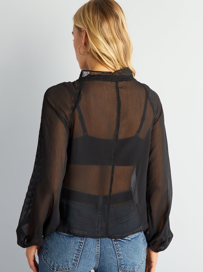 Transparante blouse met borduursel zwart - Kiabi