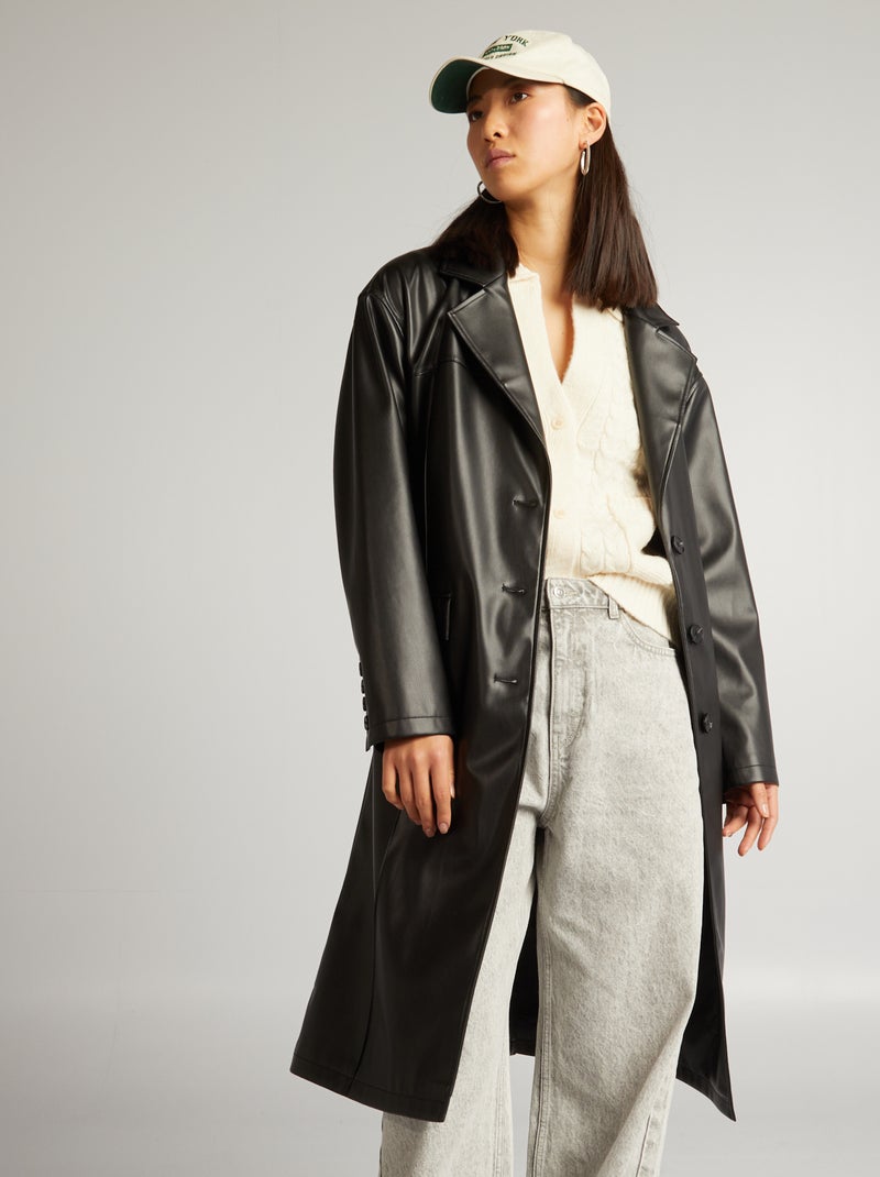 Trenchcoat van imitatieleer zwart - Kiabi