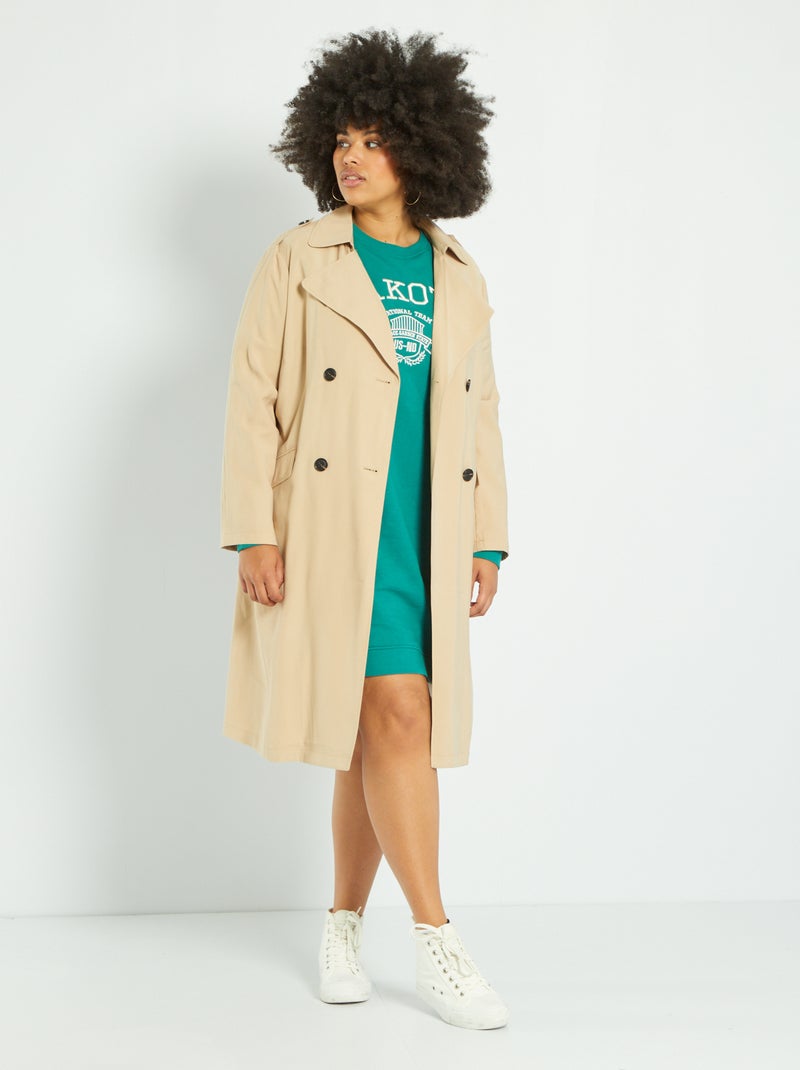 Trenchcoat van soepelvallende stof BIEGE - Kiabi
