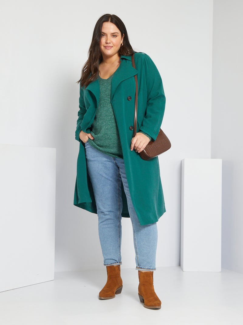 Trenchcoat van soepelvallende stof grijs groen - Kiabi