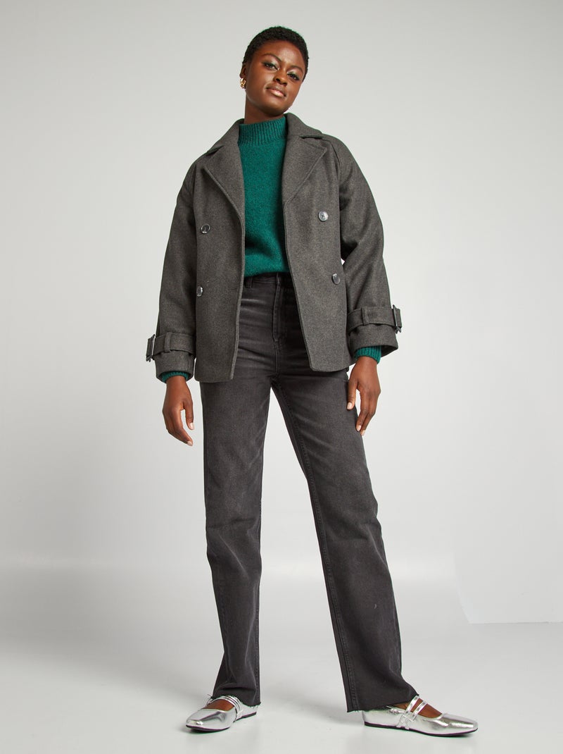Trenchcoat van wolachtige stof GRIJS - Kiabi