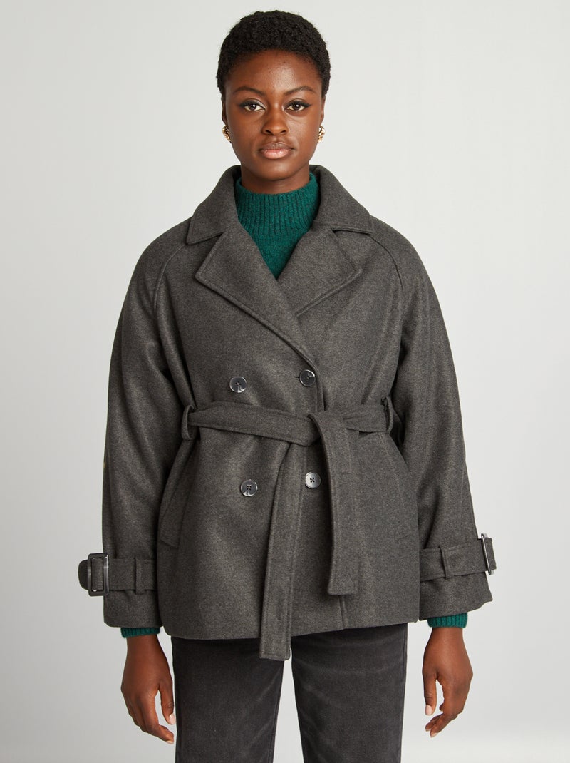 Trenchcoat van wolachtige stof GRIJS - Kiabi