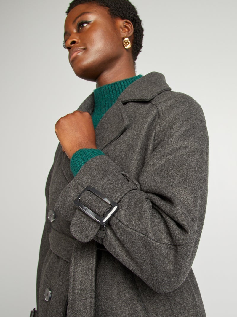 Trenchcoat van wolachtige stof GRIJS - Kiabi