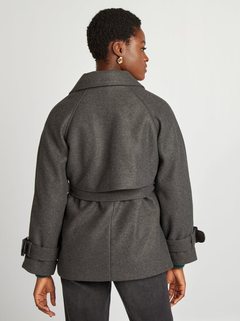 Trenchcoat van wolachtige stof GRIJS - Kiabi