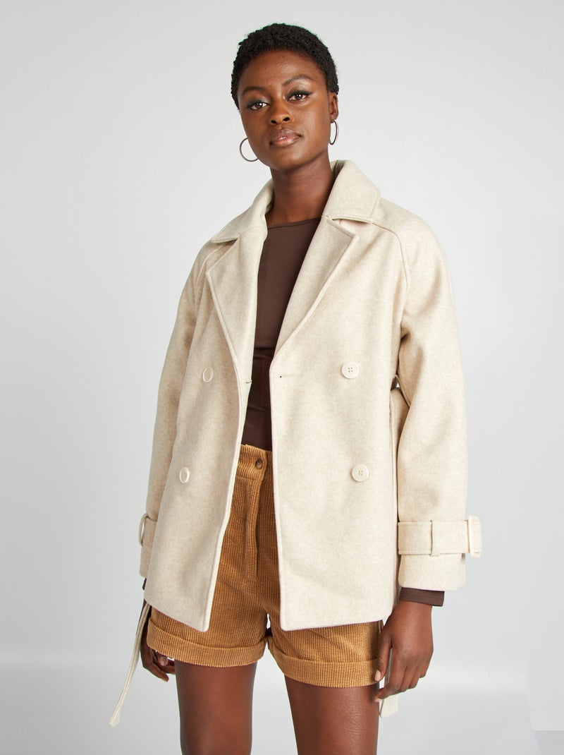 Trenchcoat van wolachtige stof WIT - Kiabi