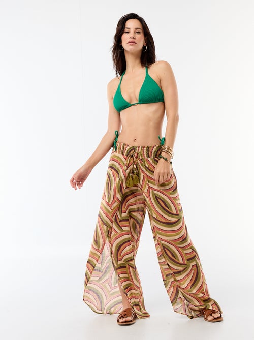 Triangelbikinitop van jerseytricot met textuur en strikbandjes - Kiabi