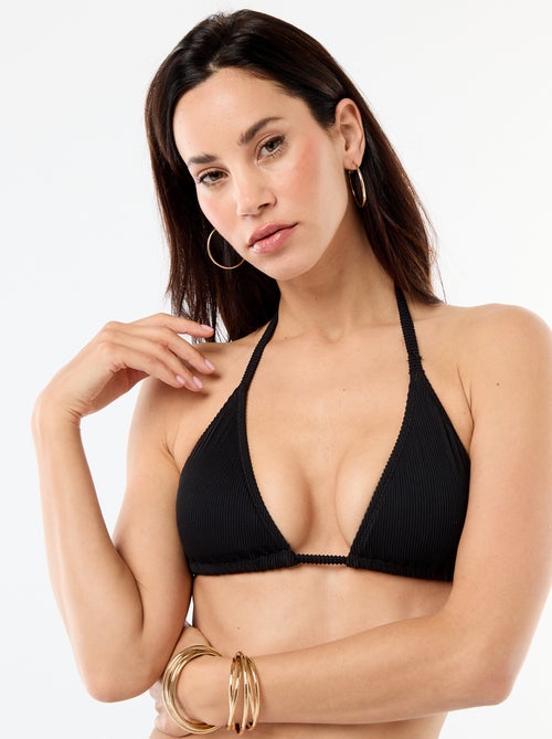Triangelbikinitop van jerseytricot met textuur en strikbandjes - Kiabi