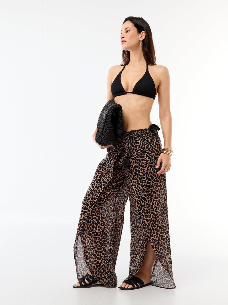 Triangelbikinitop van jerseytricot met textuur en strikbandjes Zwart - Kiabi