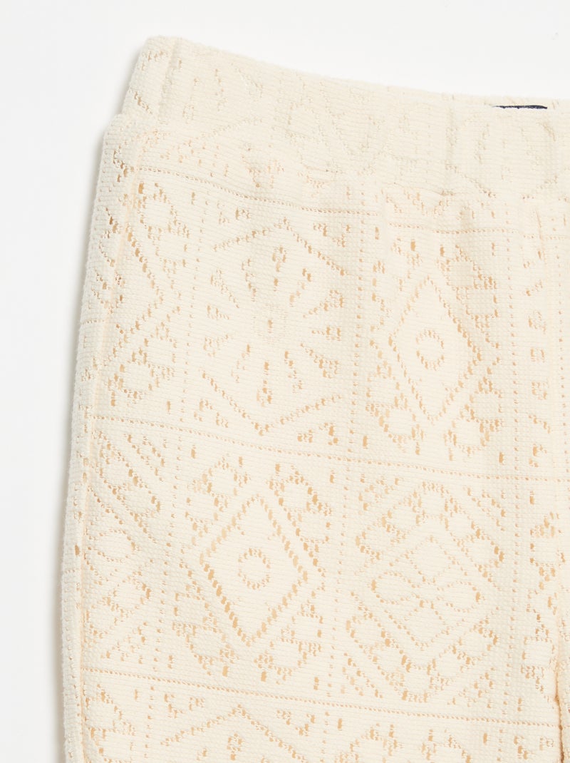 Tricot broek met haakeffect en flarepijp Biege - Kiabi