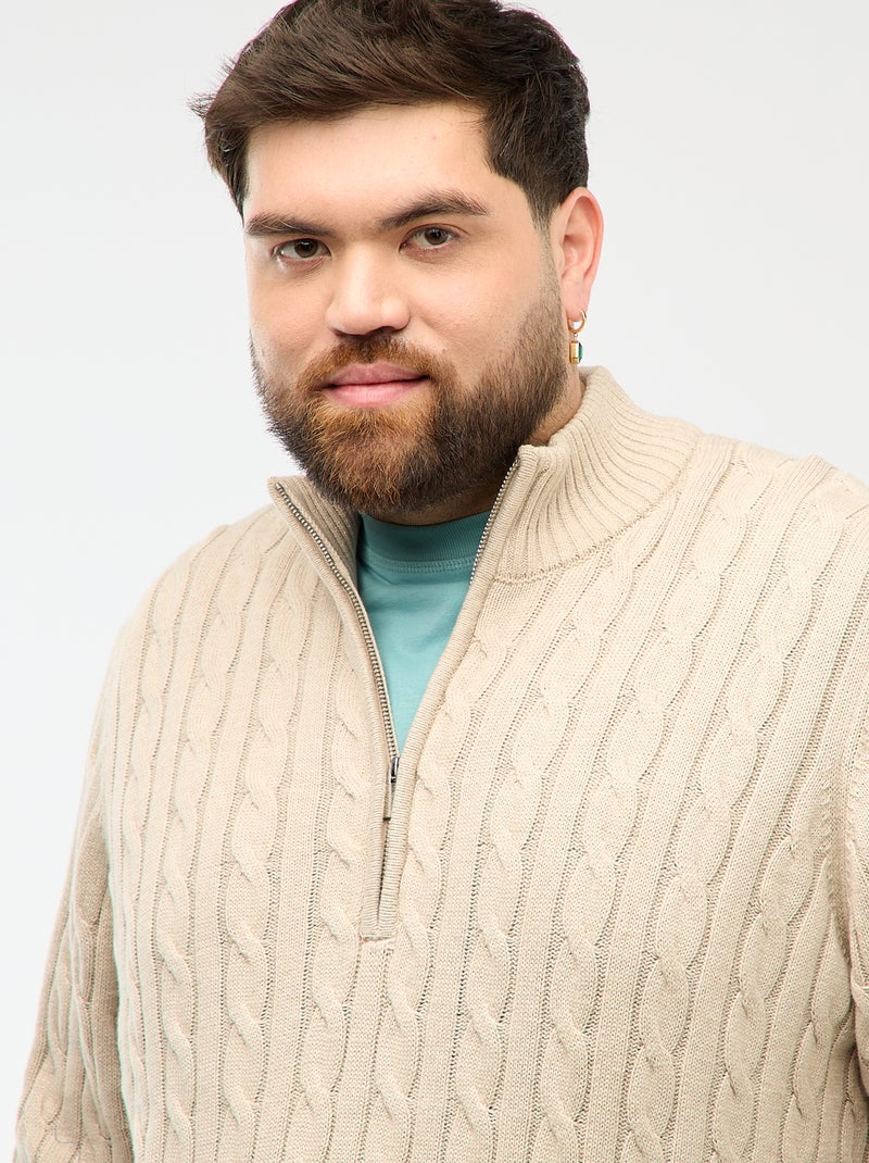 Truckerstrui met rits en kabelpatroon Biege - Kiabi