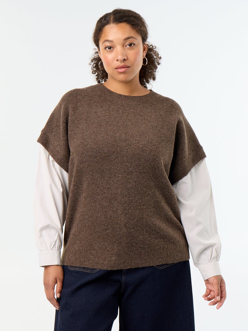 Trui 2-in-1 met overhemd Bruin - Kiabi