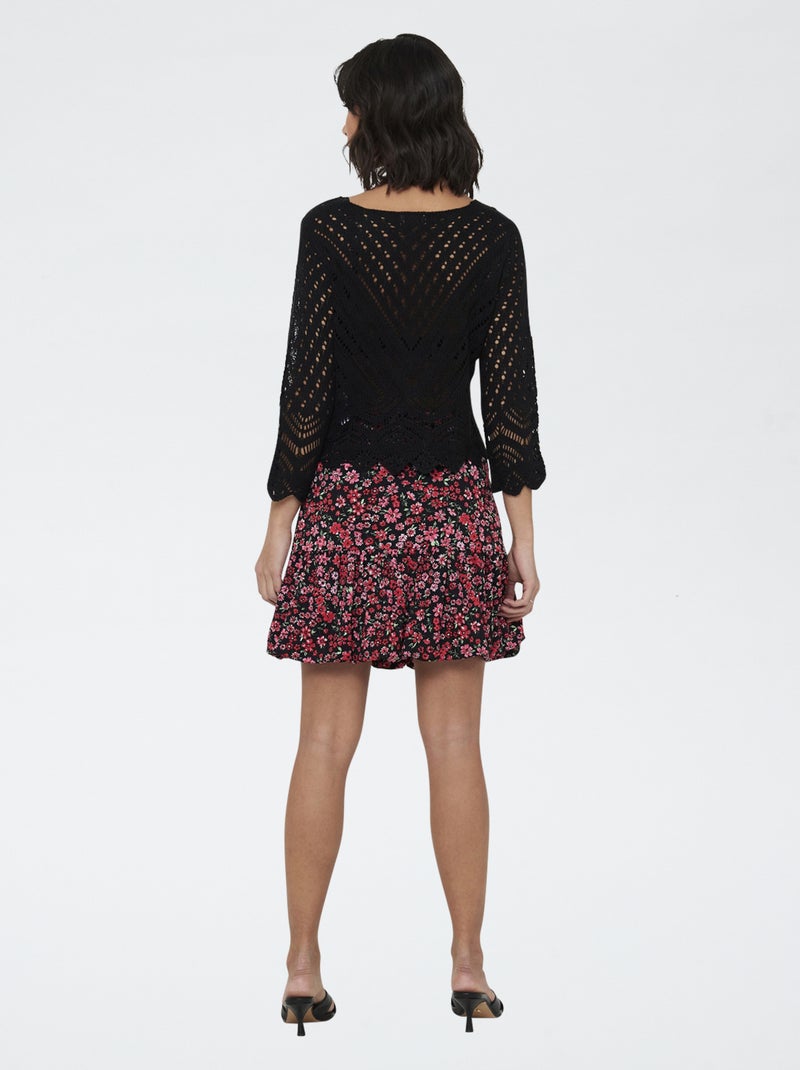 Trui in haakwerk met 3/4-mouw | 'JDY' ZWART - Kiabi