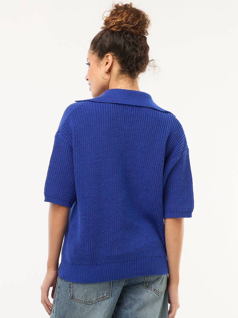 Trui in polostijl met V-hals Blauw - Kiabi