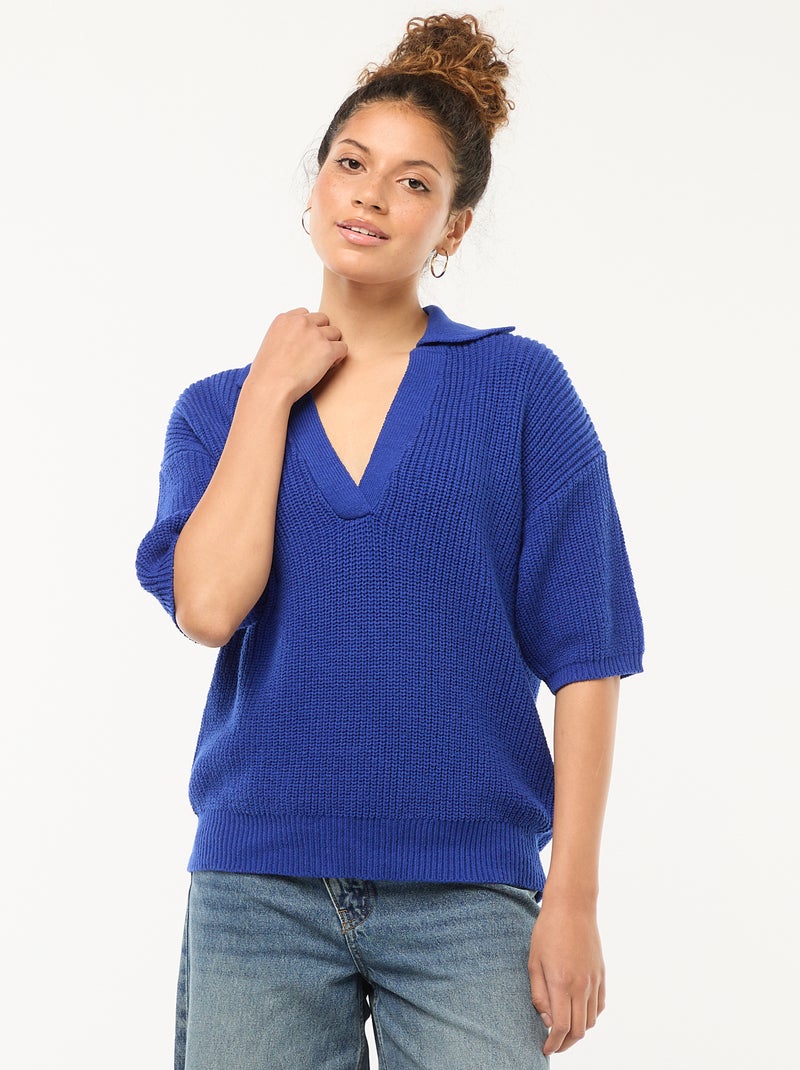 Trui in polostijl met V-hals Blauw - Kiabi