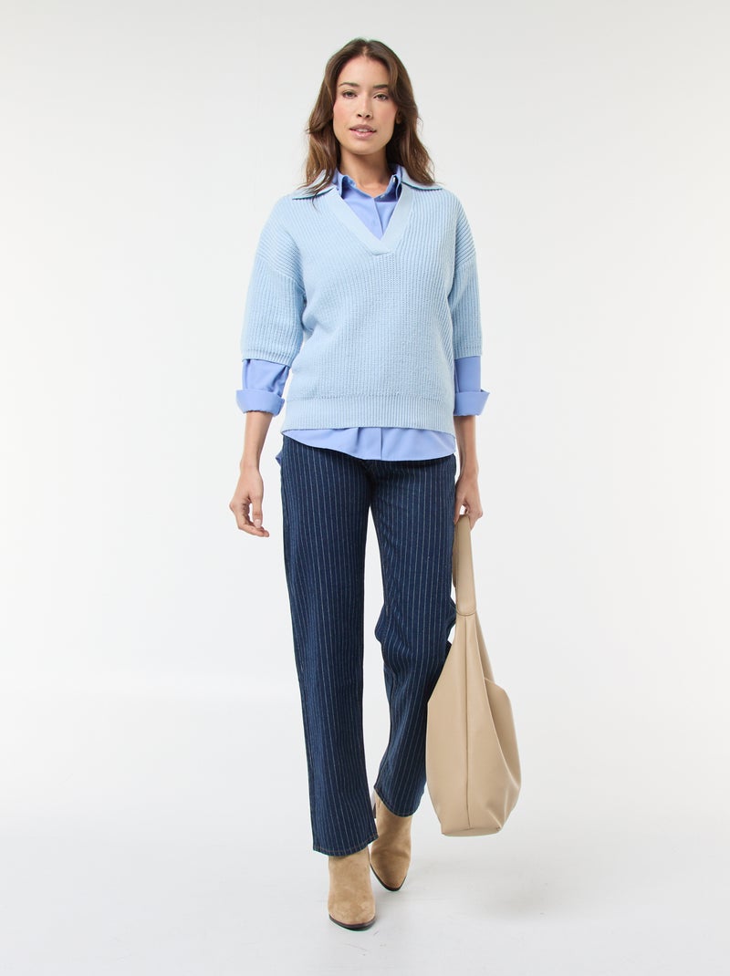 Trui in polostijl met V-hals Blauw - Kiabi
