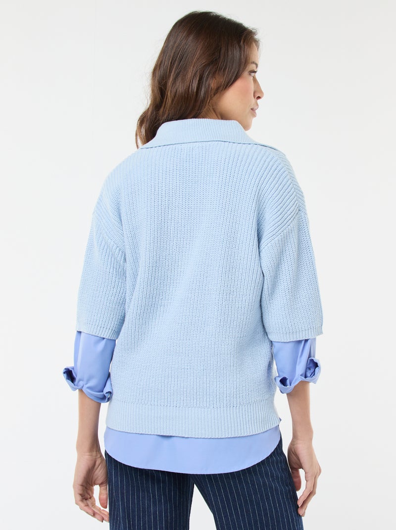 Trui in polostijl met V-hals Blauw - Kiabi